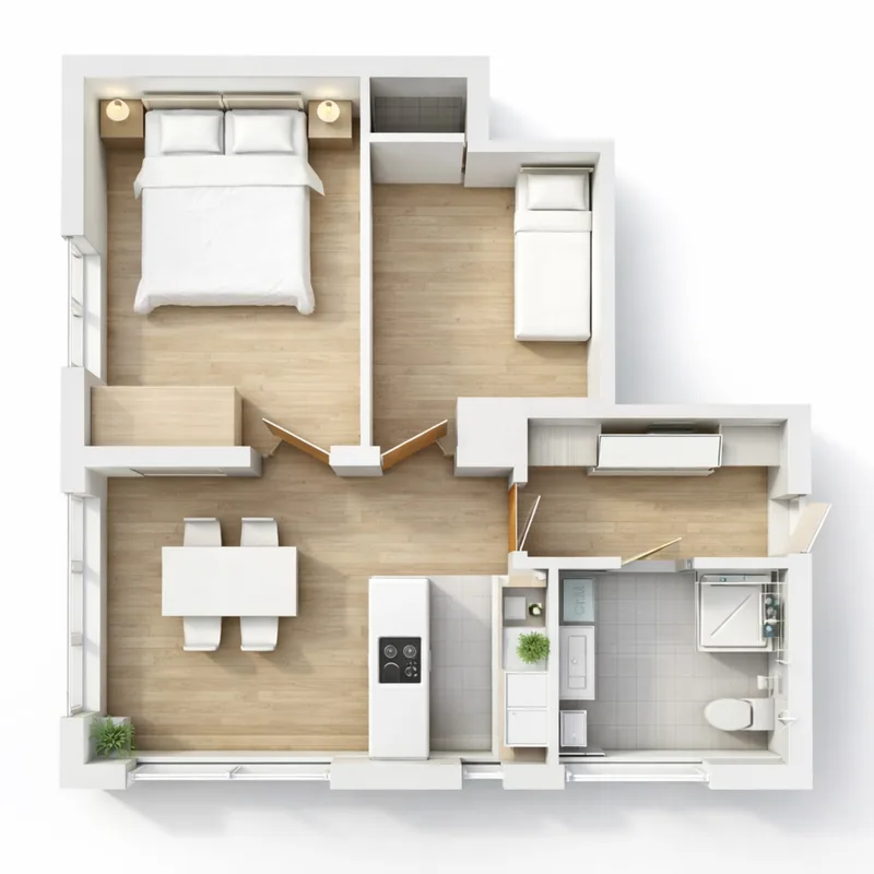 High-resolution flexible 52 m² apartment layout