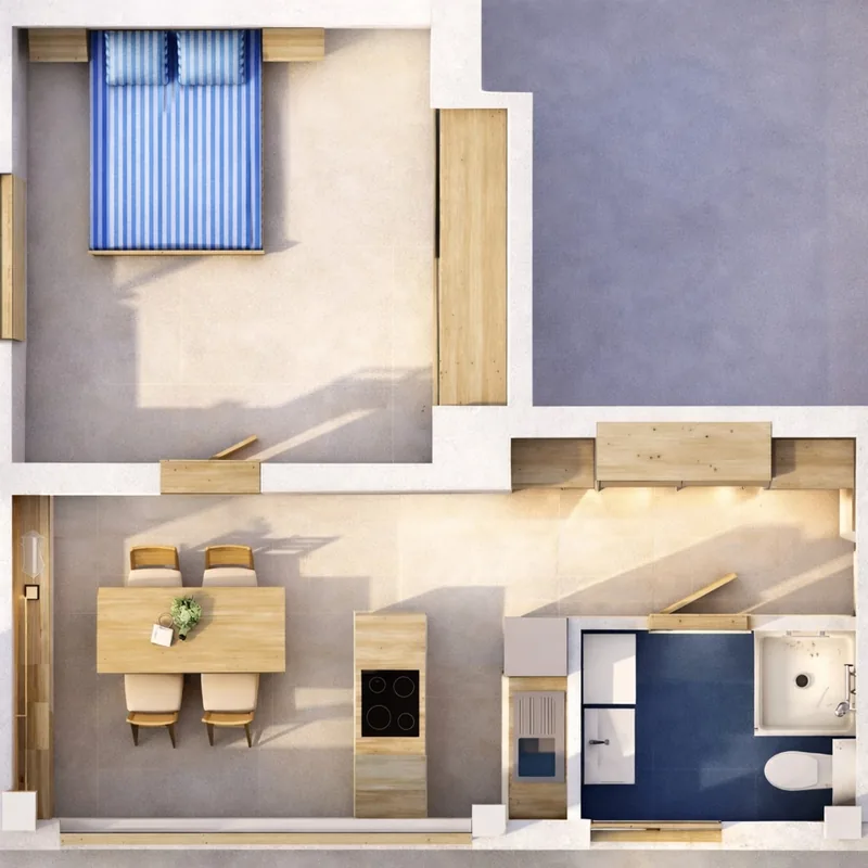 Additional high-resolution 3D layout of the 52 m² ground-floor apartment