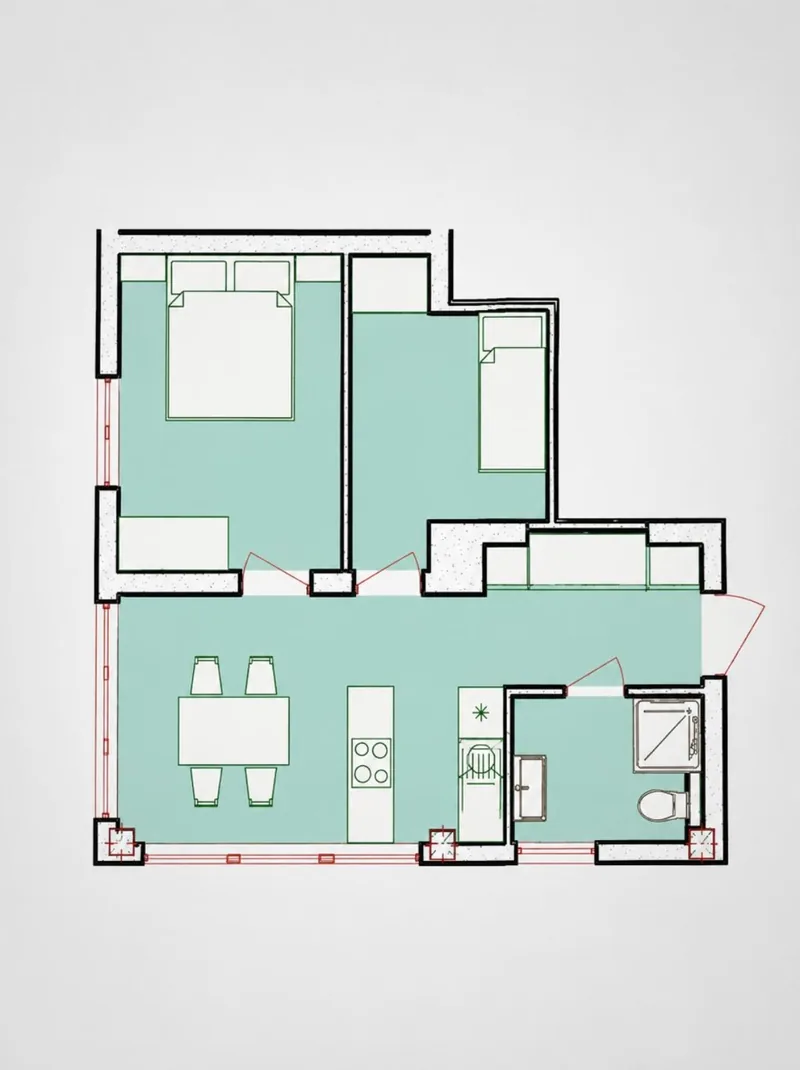 52 m² apartment architectural plan