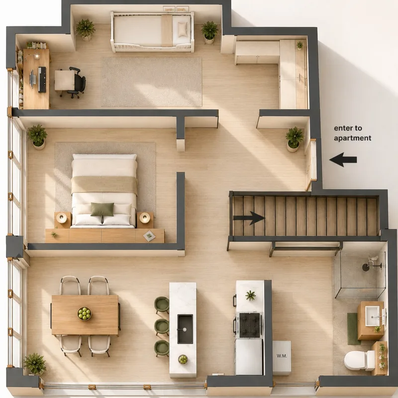 59 m² luxury 2+1 Azure Adrianna apartment layout with private terrace